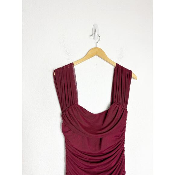 NWT Baltic Born Alessandra Mesh Midi Dress Size Large Burgundy Ruched Wedding - Picture 4 of 14